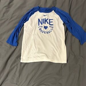 Nike Kids Long Sleeve Blue and White Tee